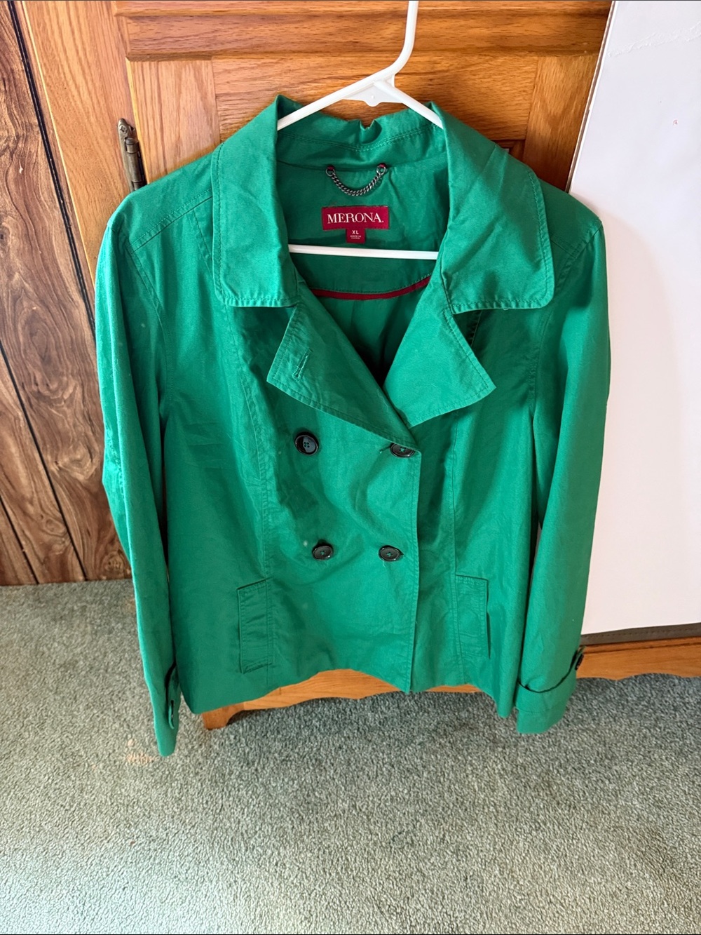 Merona Emerald Green Double-Breasted Pea Coat Trench Peacoat XL NWOT